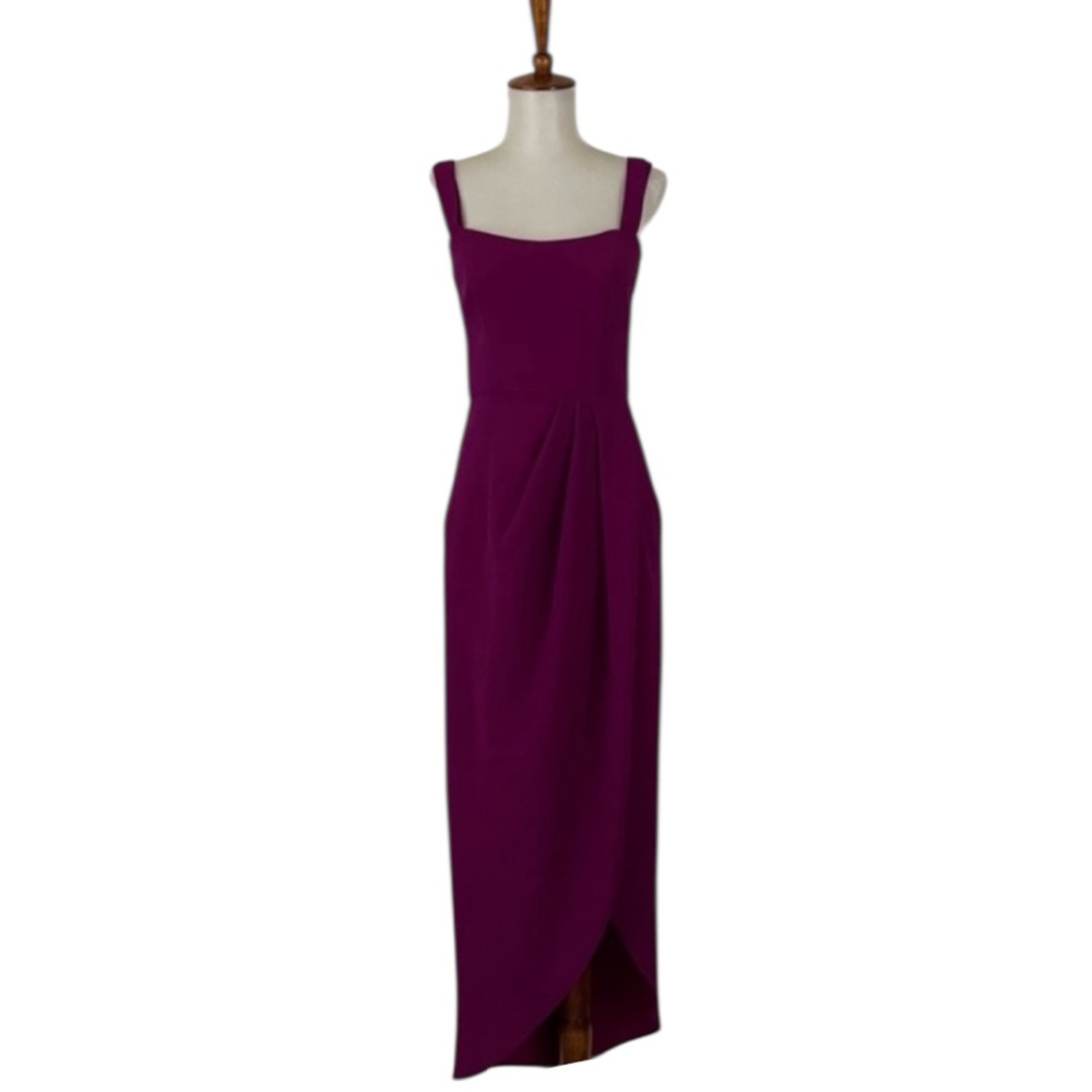 Xscape Orchid‎ Midi Dress Women’s 2 Double Strap High Low Faux Wrap